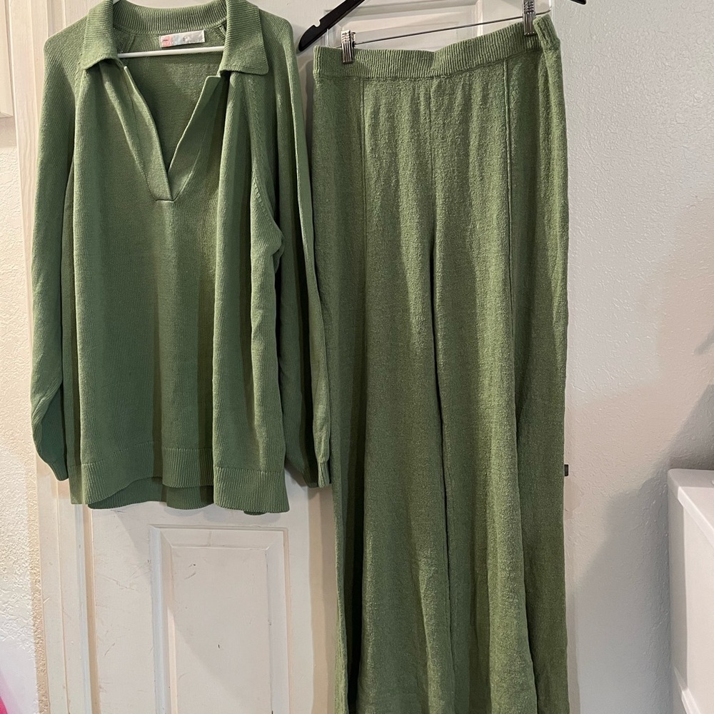 Free People Green Pants & Top Set